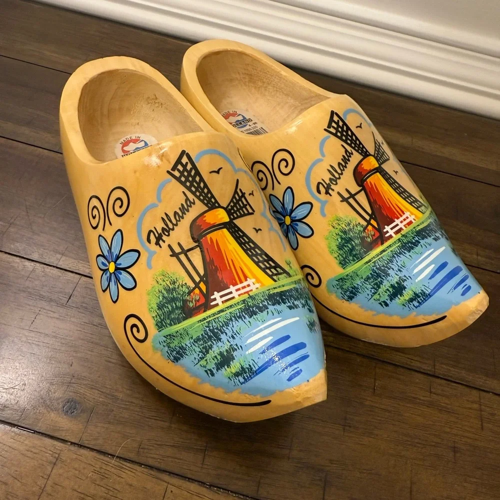Holland Wooden Clogs with Windmill Design